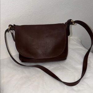 Vintage Coach Brown Leather Flap Shoulder Bag